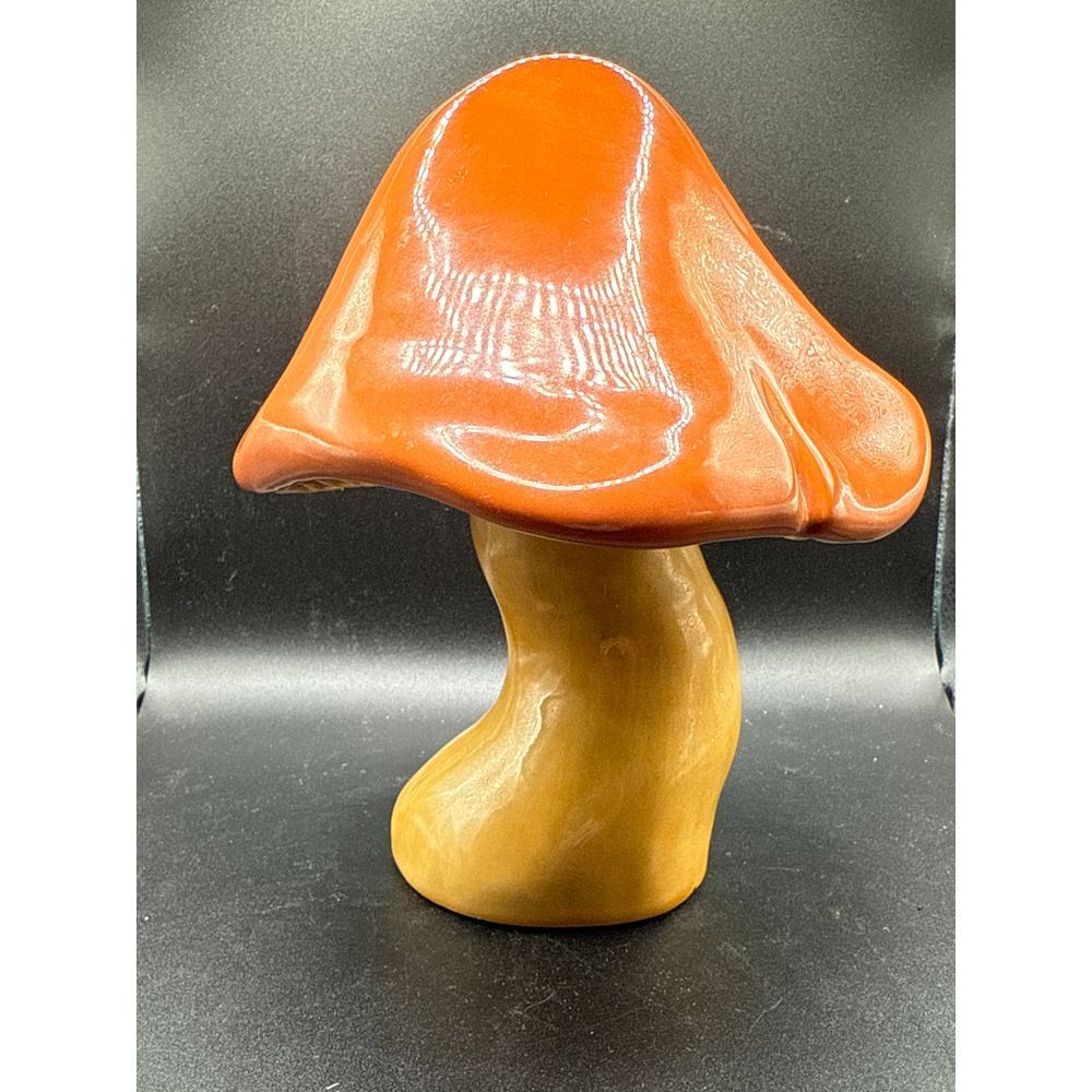 Vintage Handmade Ceramic Mushroom‎ 1983 Orange/Tan 8" Tall No Chips/Cracks